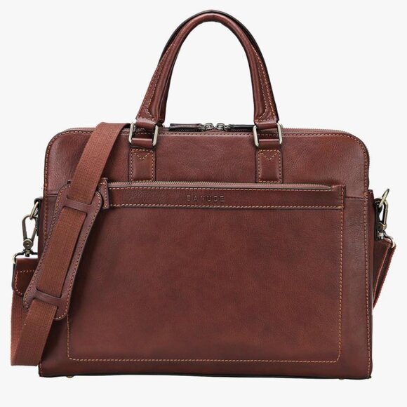 Banuce Other - Banuce Full Grain Leather Briefcase Work Bag in Brown